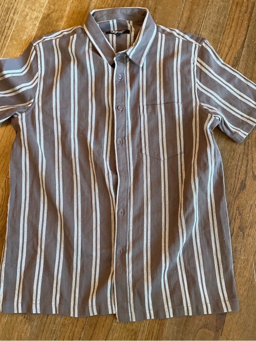 Eighty Eight Brand Striped Button-Up Shirt - Brown & Cream, Size Large